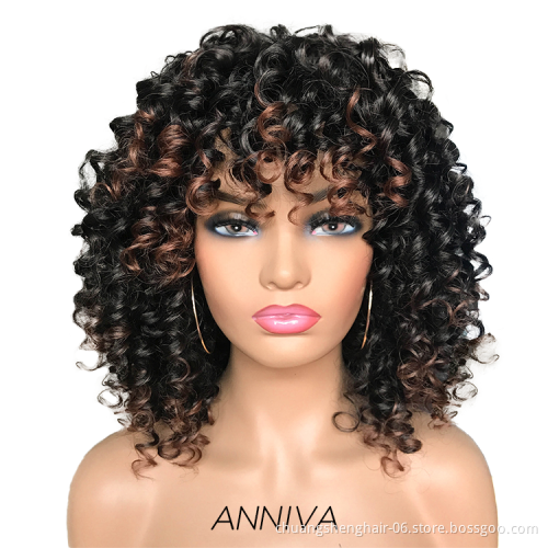 High temperature resistance natural ombre blond colors synthetic hair wigs for black Women afro kinky curly wig